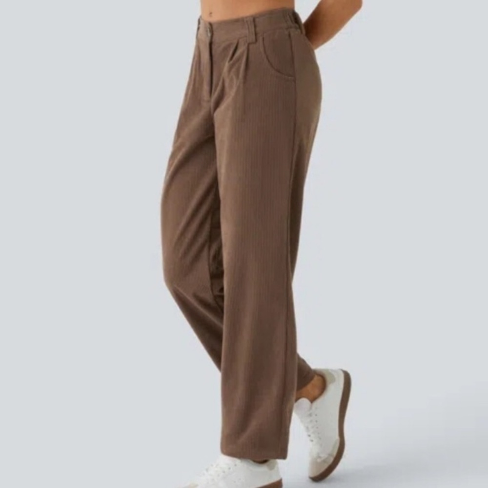 Halara Wide Leg Stretch Corduroy Pants XL Brown Casual Comfortable Soft